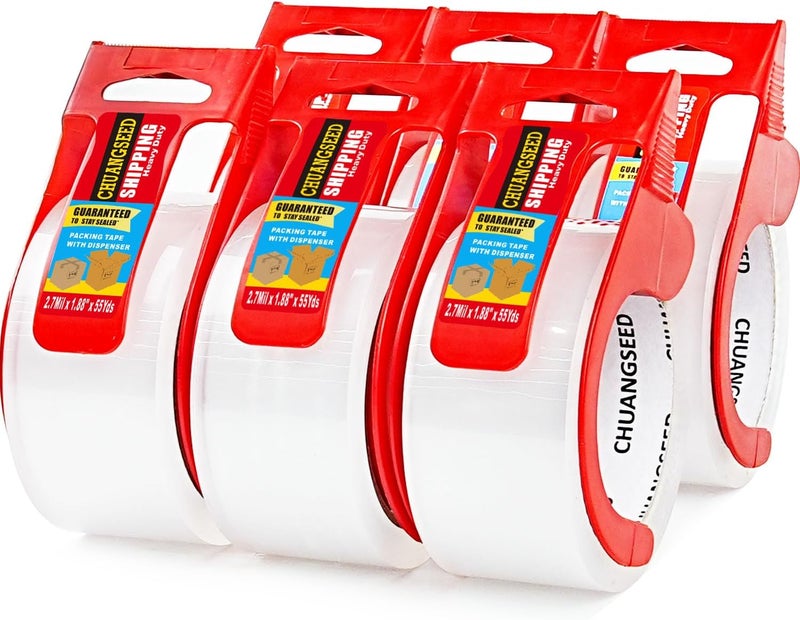 CHUANGSEED 6-Pack Clear Packing Tape with Dispenser -2.7mil x 1.88" x 55Y Heavy Duty Packing Tape for Moving Boxes-Moving Tape Strong Adhesive Packaging Tape - Image 1